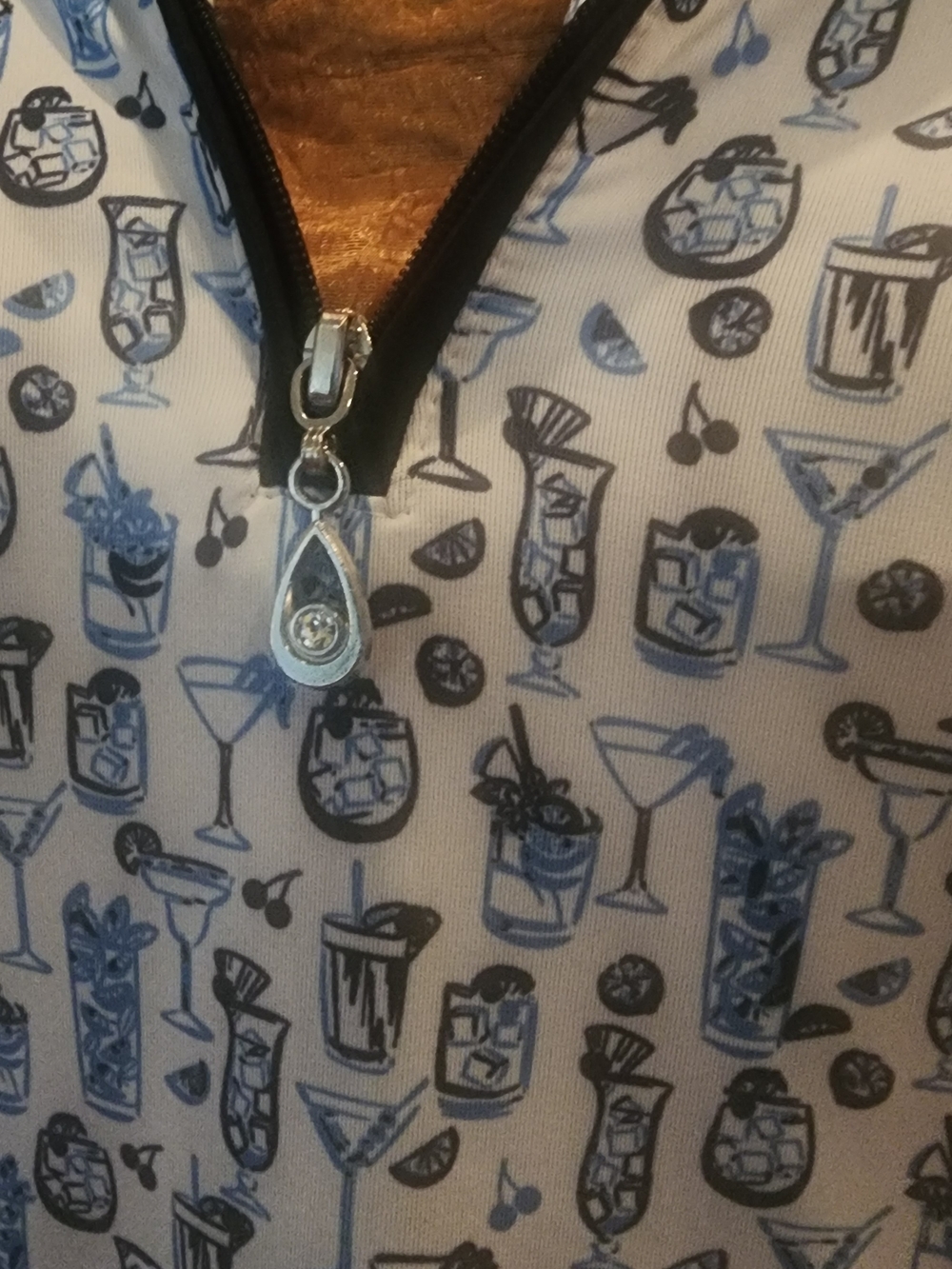 Blue Cocktail-Print Zip Front Women's Top